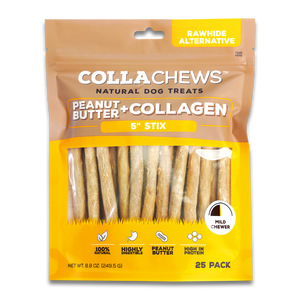 Collachews 5" Collagen Stick Peanut Butter Flavor 25 ct bag